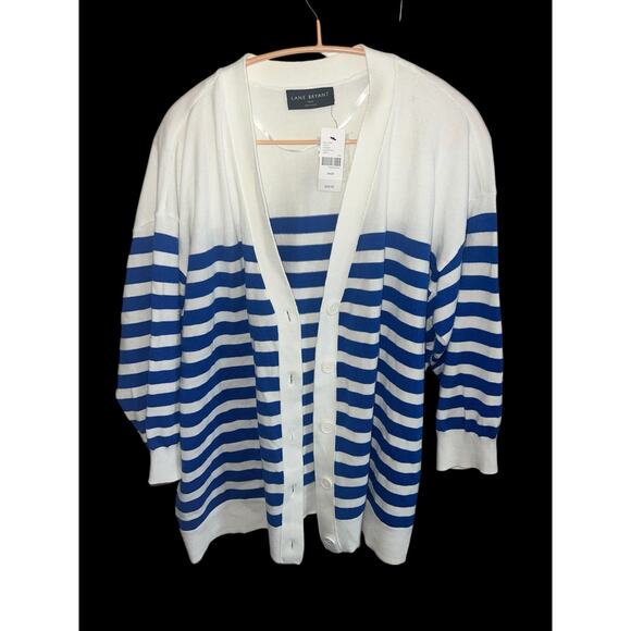Plus size white & blue cardigan button down, buttery soft, size 18/20 NWT - Picture 1 of 5